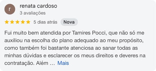 Avaliação 5 estrelas no Google de Renata Cardoso