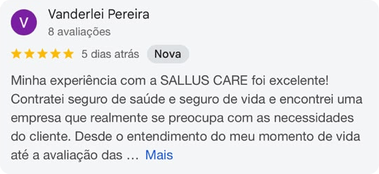 Avaliação 5 estrelas no Google de Vanderlei Pereira
