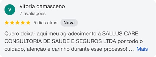 Avaliação 5 estrelas no Google de Vitória Damasceno